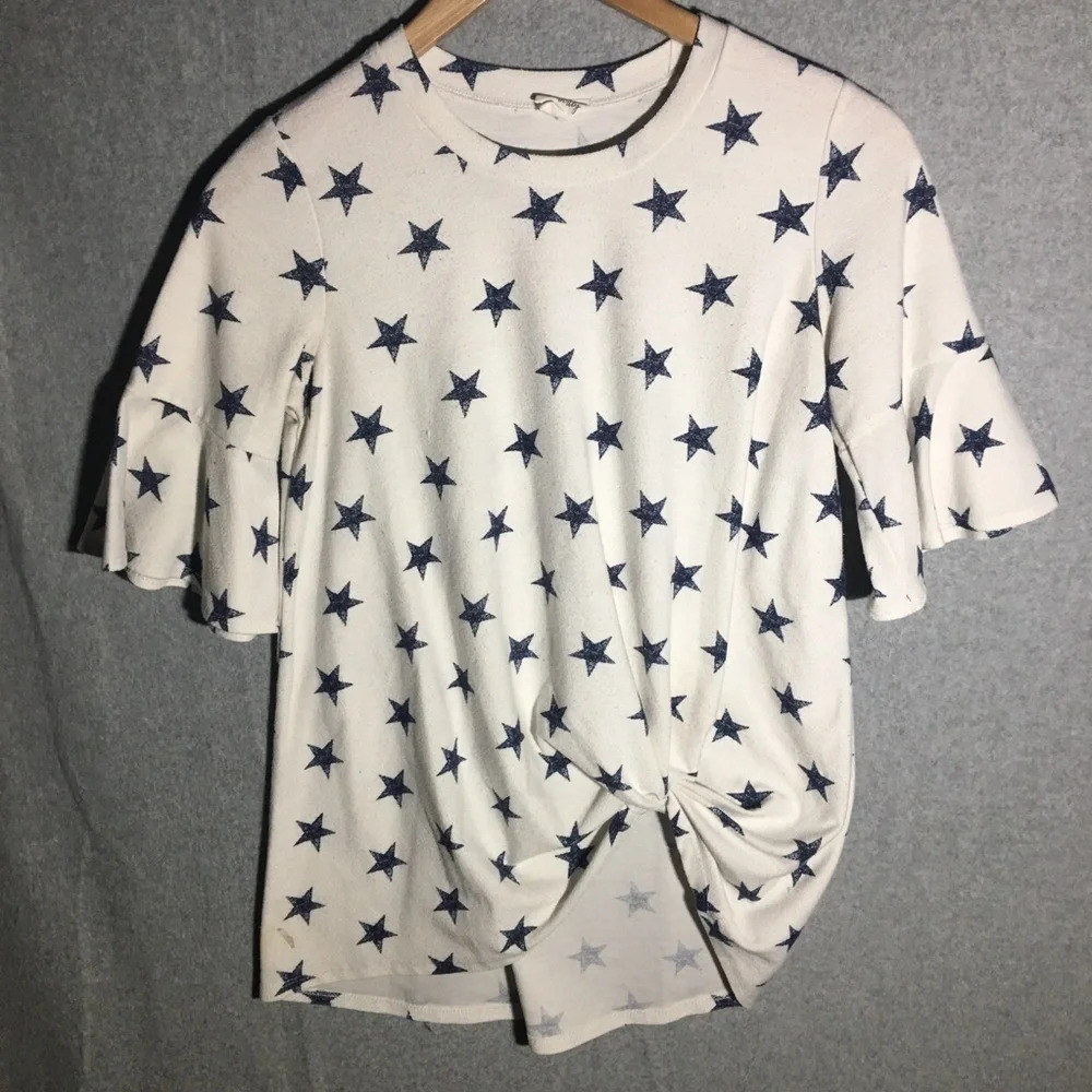 Womens Emberley Blouse Fourth of July Casual Stars Spring Summer Twist Front
